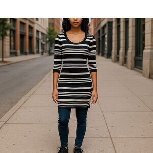 Derek Heart Black & White Striped Bodycon Sweater Dress Size S
